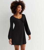 New Look Black Crinkle Jersey Long Sleeve Mini Dress